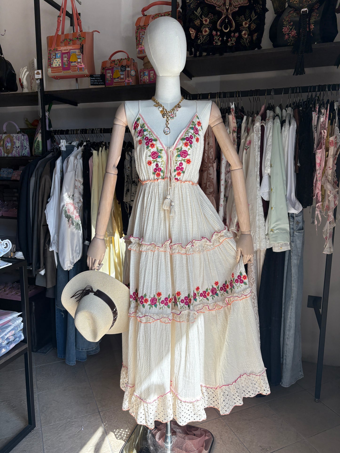 Abito Lungo con Spalline Sottili Boho Gipsy Flower
