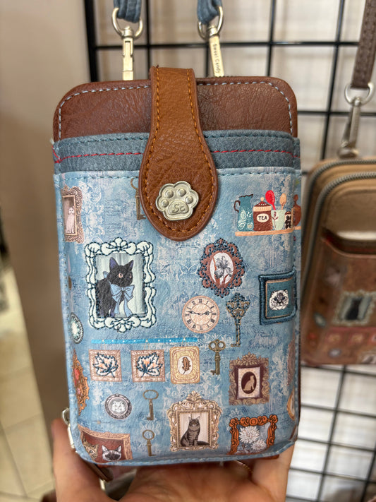 Borsetta a tracolla portacellulare con doppia apertura Vintage Cats in 4 colori