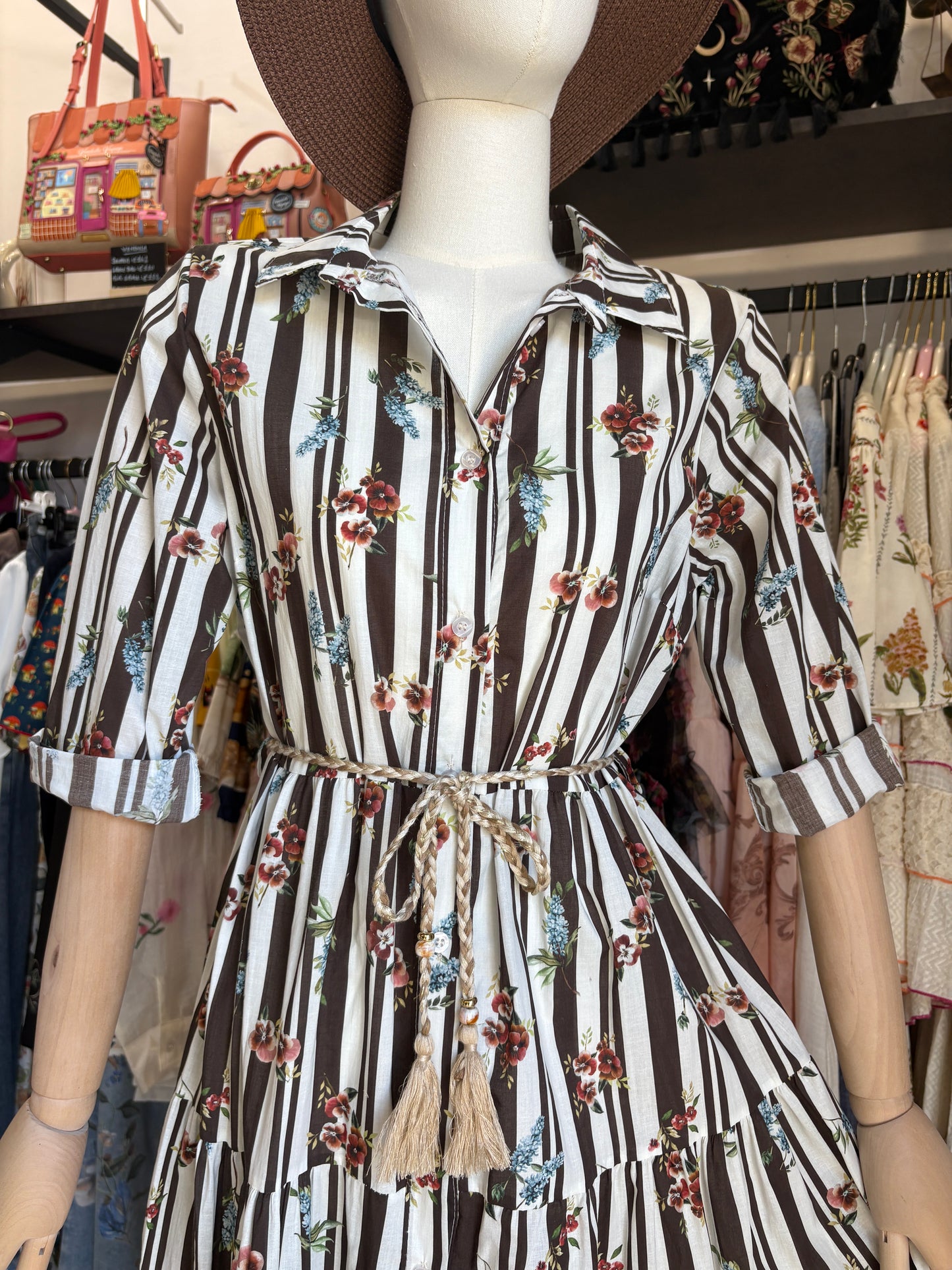 Abito Chemisier Lungo in Cotone con Cintura - in 7 Fantasie