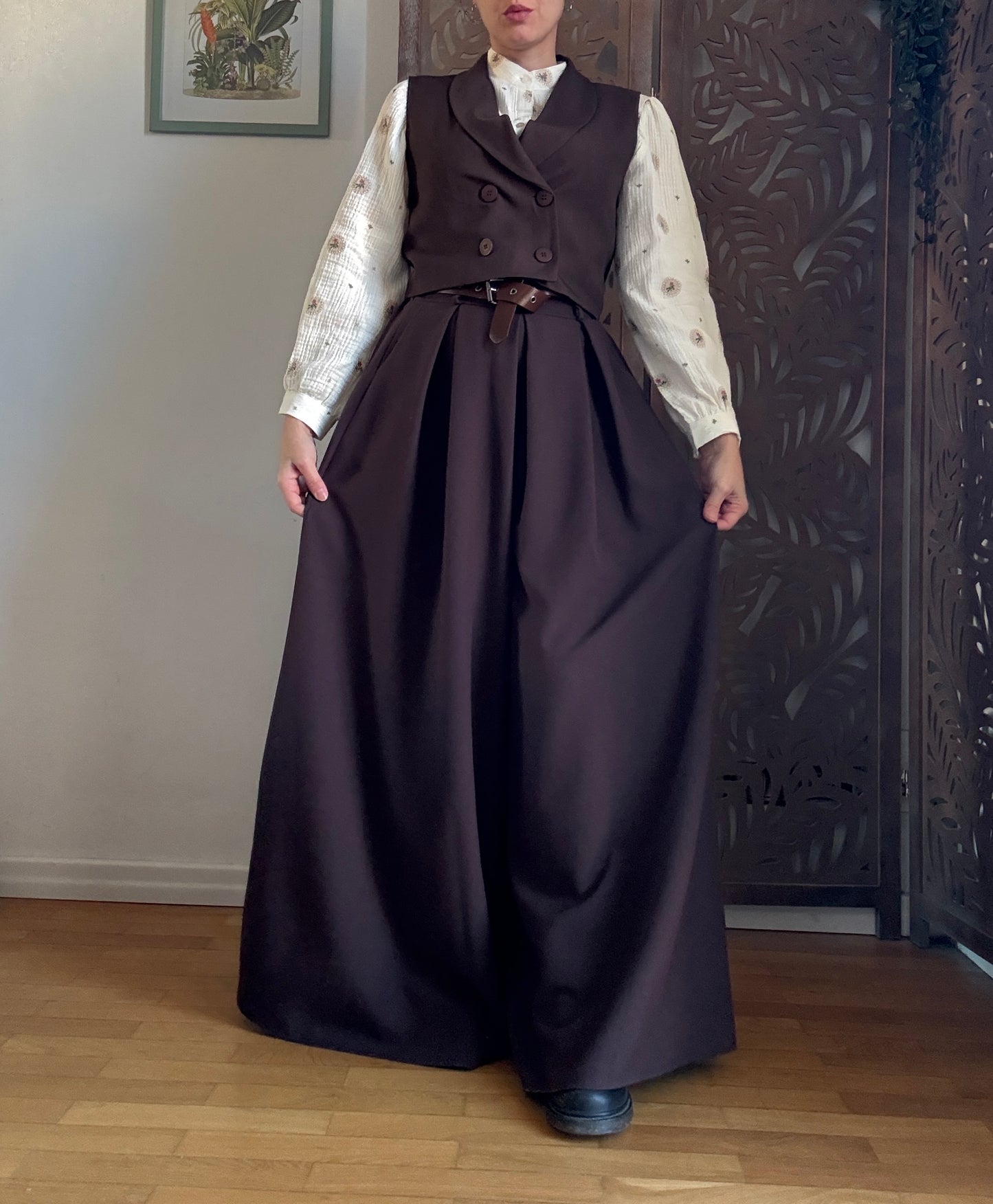 Pantalone palazzo Oxford con cintura - Marrone Cioccolato