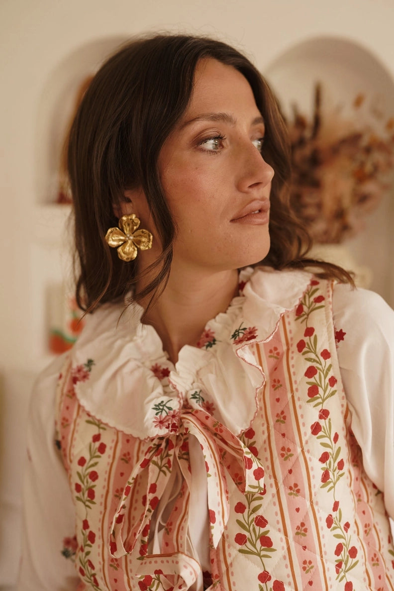 Gilet Trapuntato in Cotone – Stampa Floreale Romantica