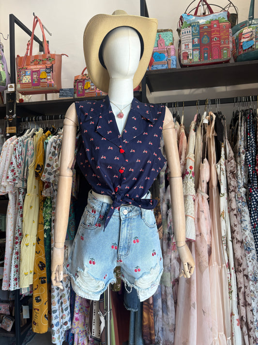 Top smanicato da annodare Sandy Vespa navy