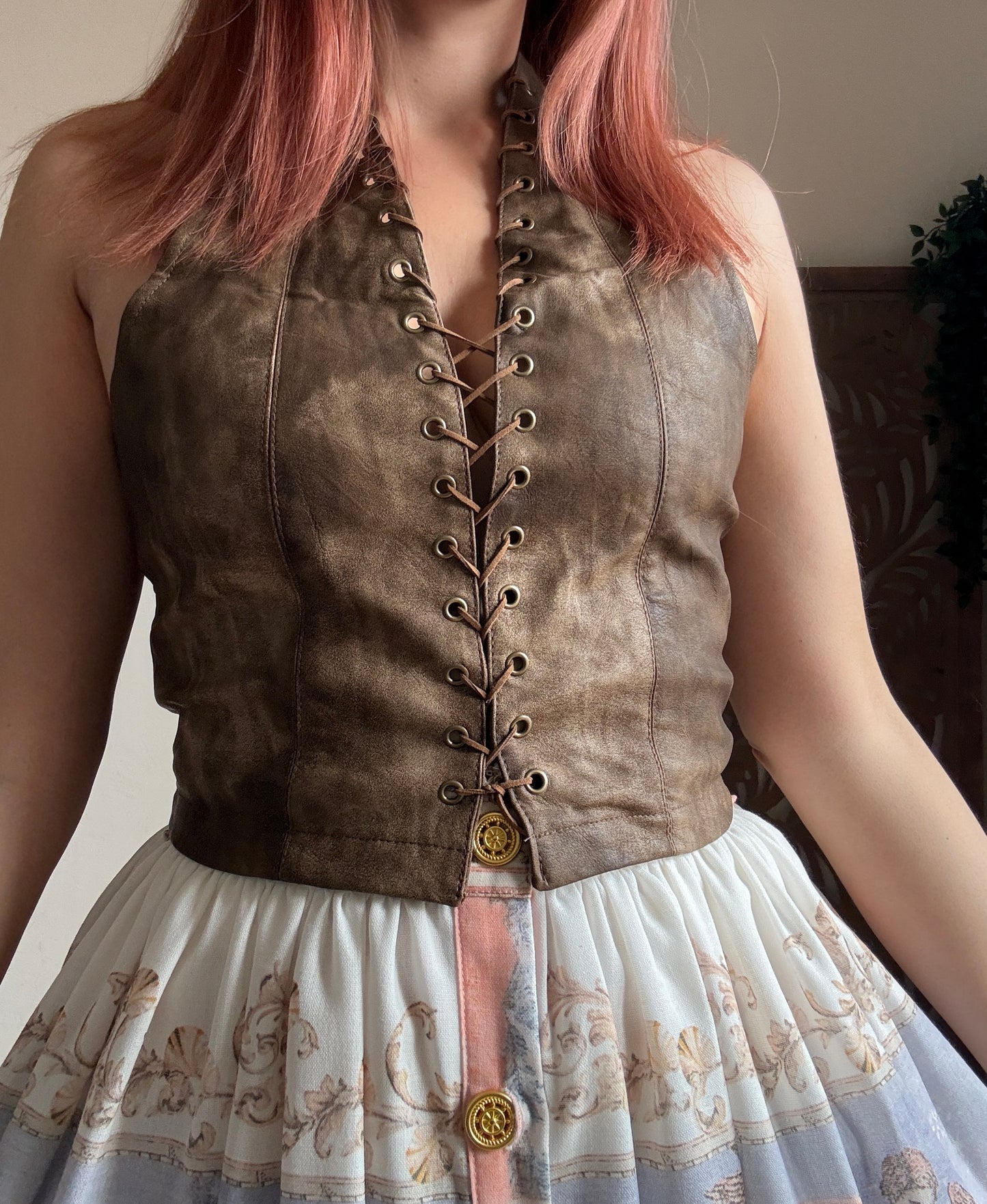 Bustino Halter in Ecopelle in Stile Vintage