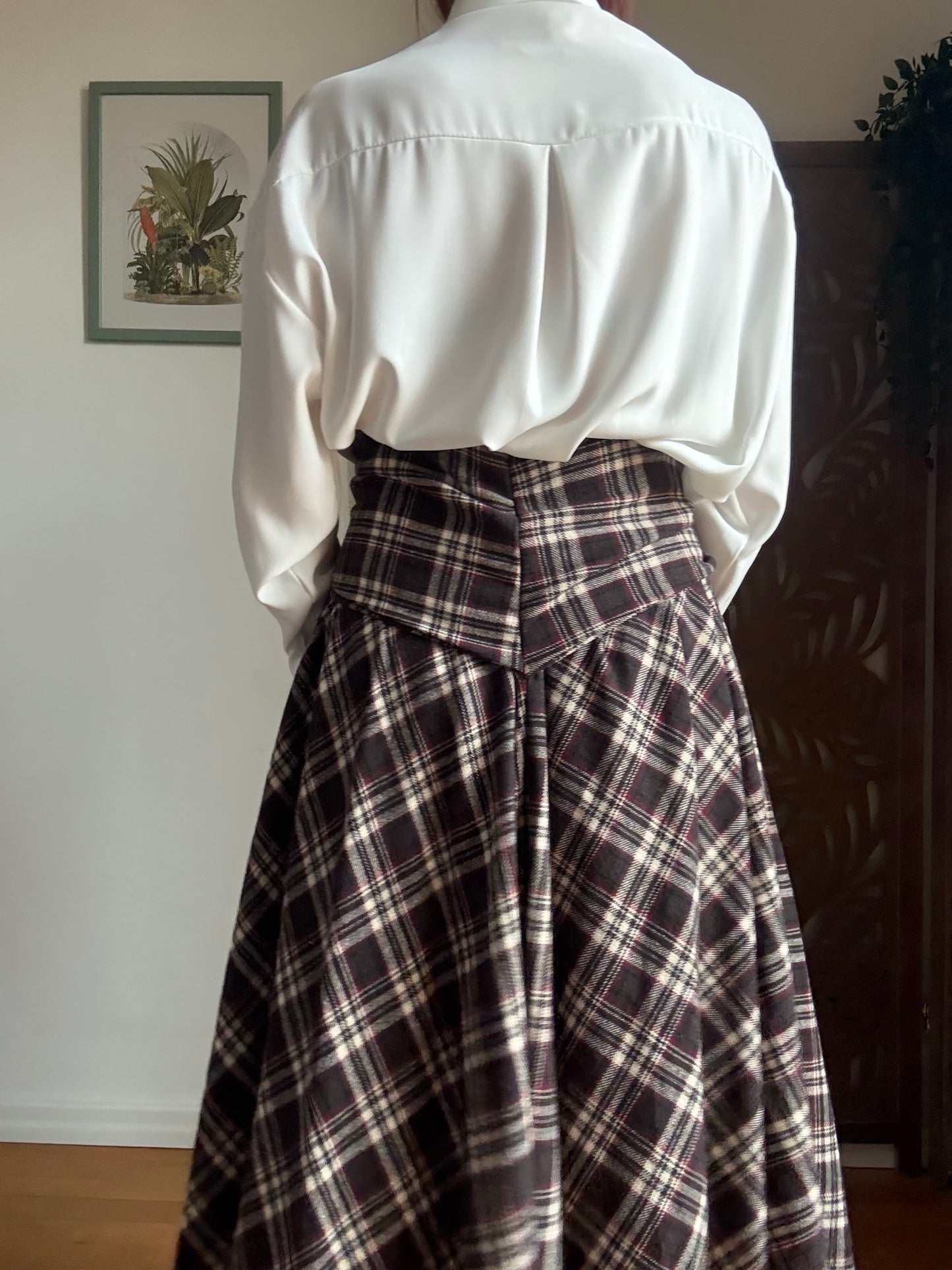 Gonna tartan a vita alta in cotone asimmetrica con maniche annodate in vita
