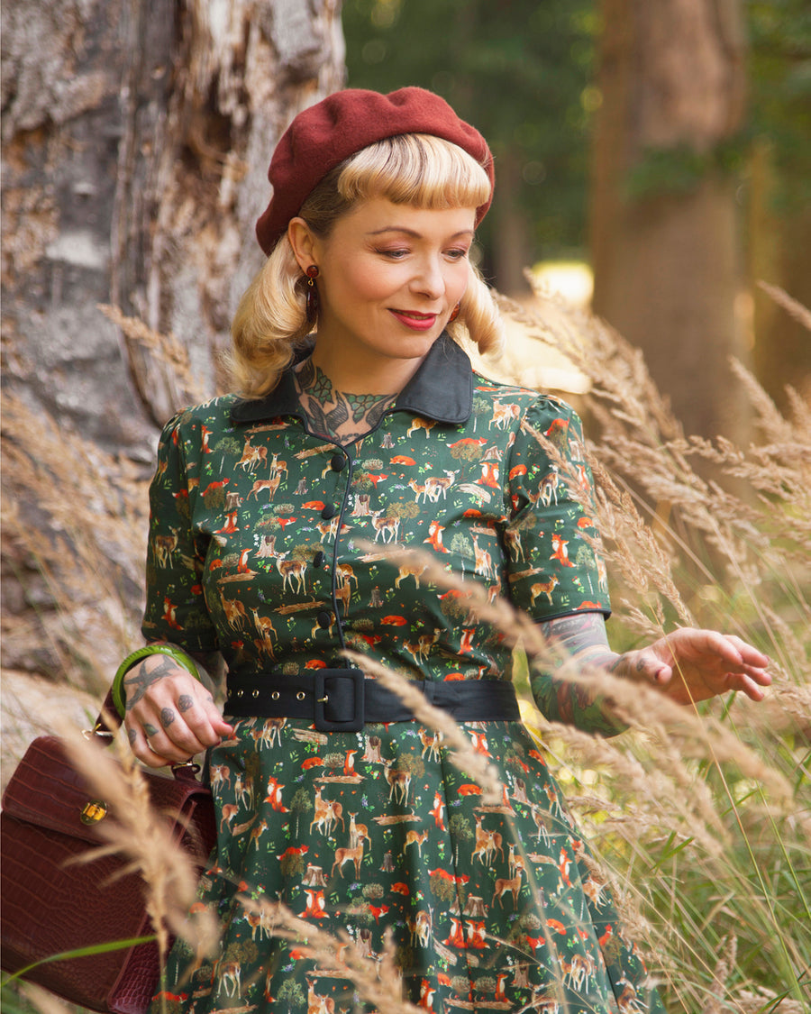 Penelope Dark Green: Abito Chemisier Woodland