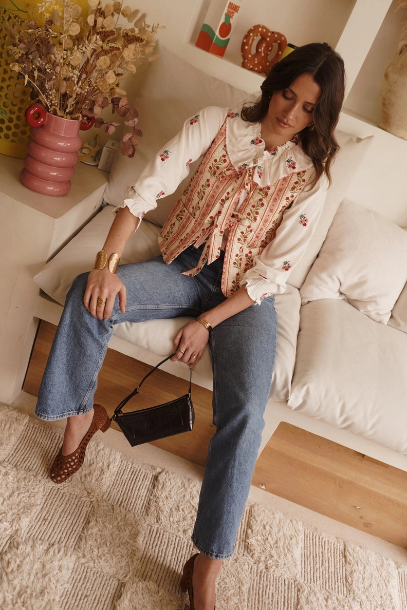 Gilet Trapuntato in Cotone – Stampa Floreale Romantica