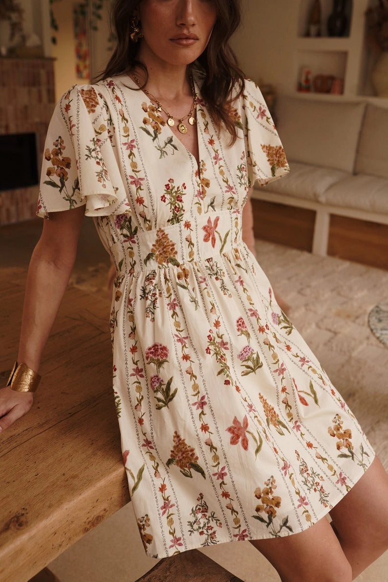 Abito Mini in Cotone con Stampa Botanica Souheila