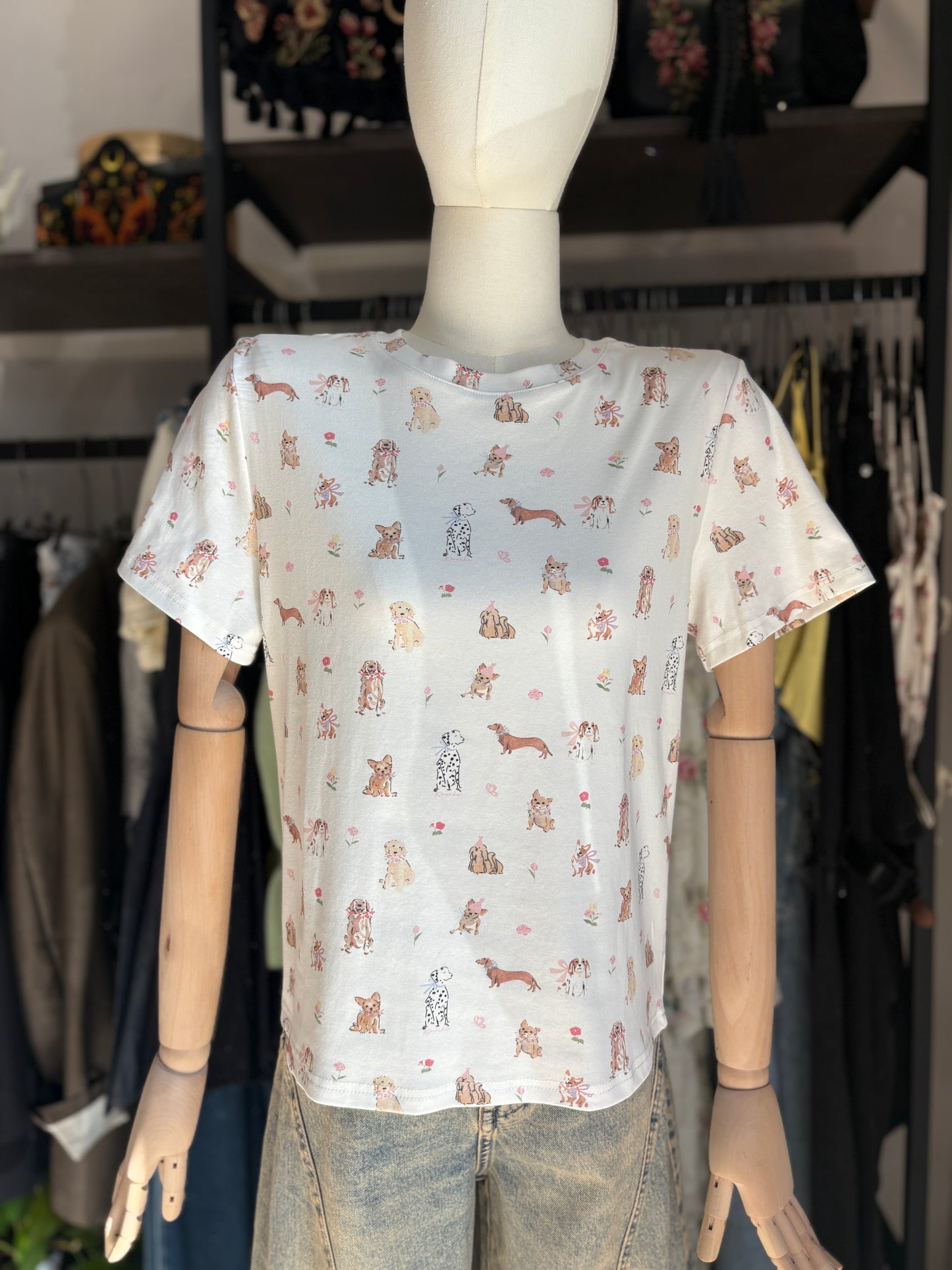 T-shirt in Cotone Romantic Dogs