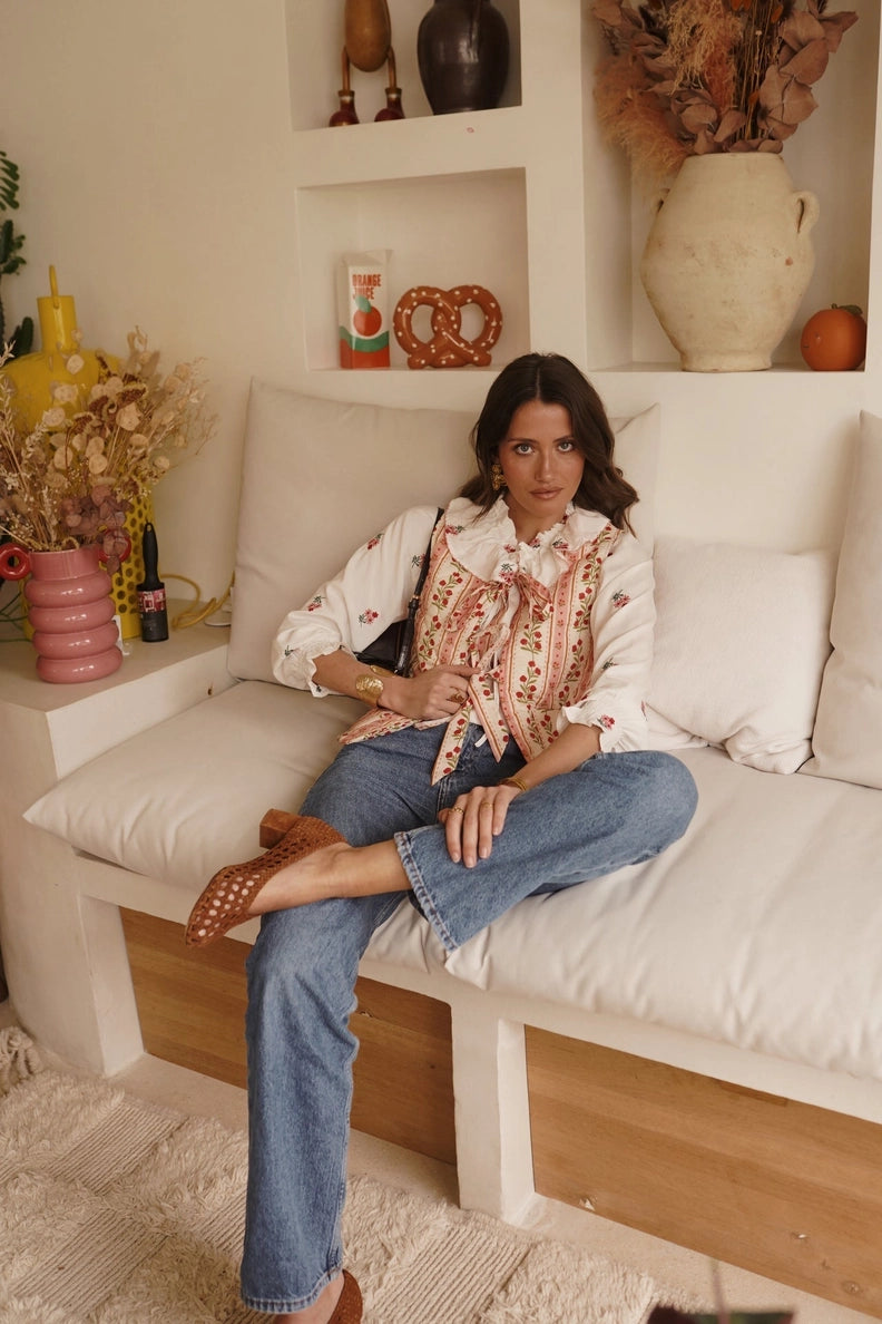 Gilet Trapuntato in Cotone – Stampa Floreale Romantica