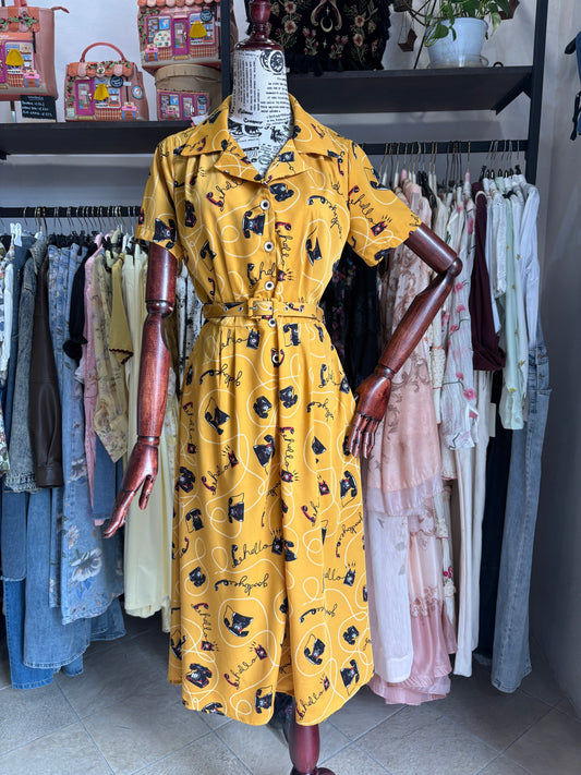 Abito Inglese Midi Senape Call Me con Cintura Abbinata