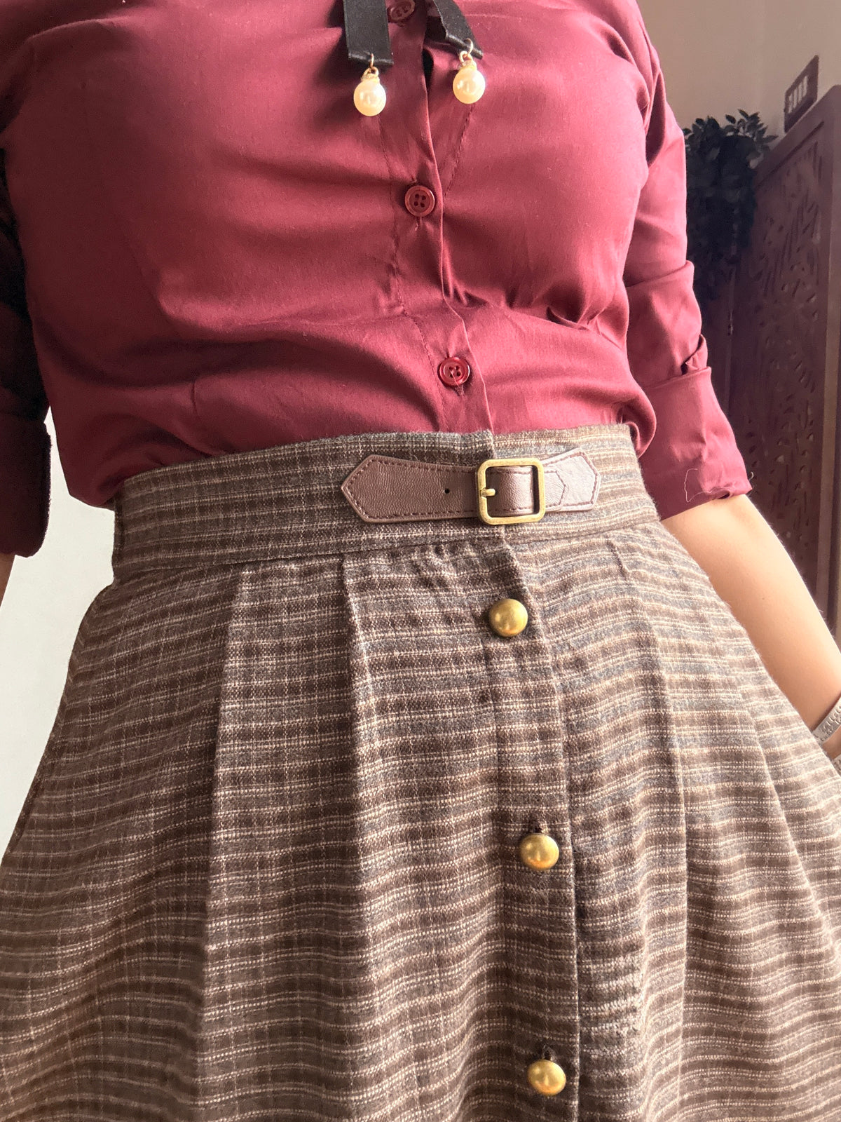 Gonna lunga Secret Library in tartan a vita alta