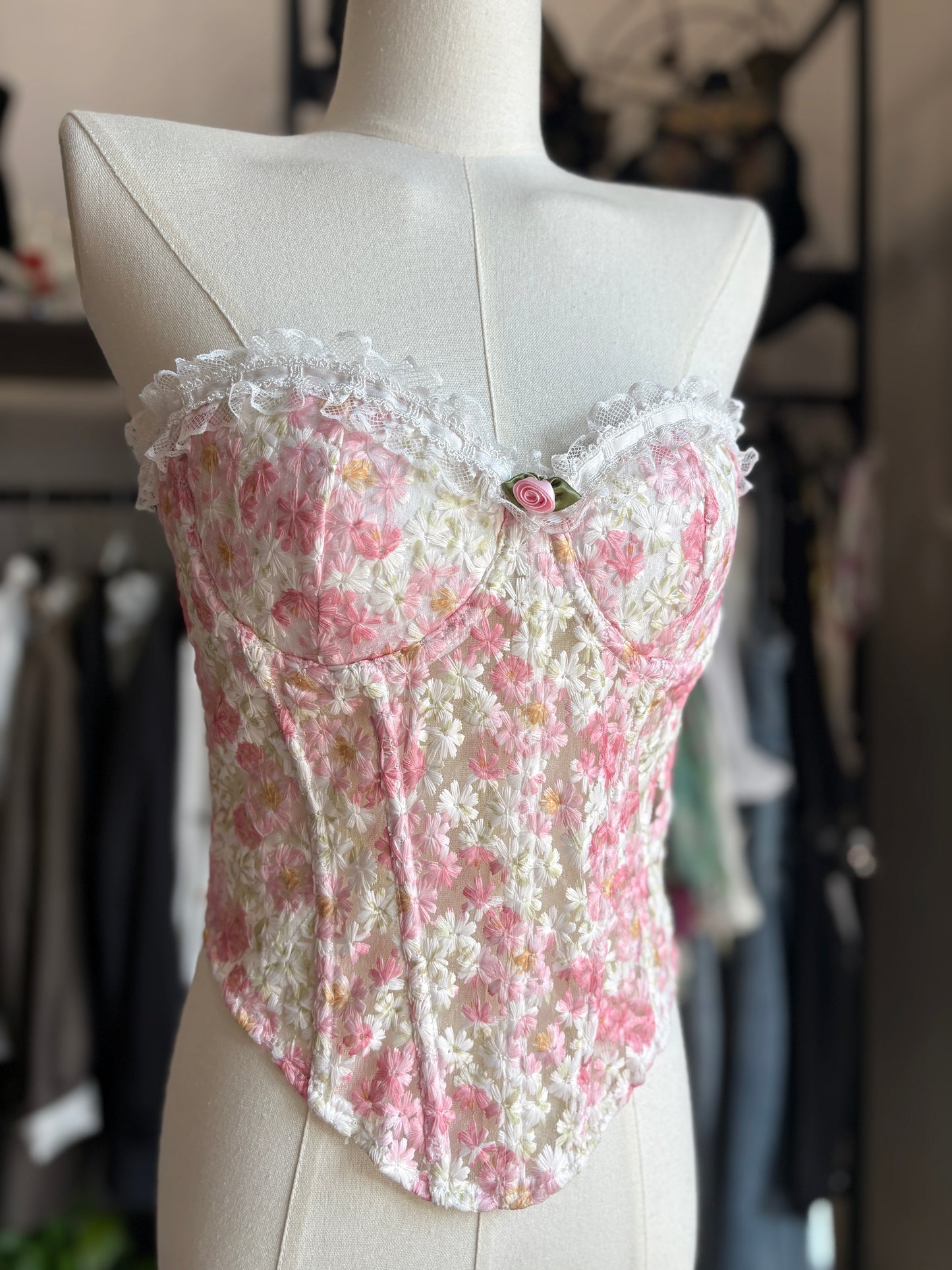 Corsetto Bustier "Prato in Fiore" in Pizzo e Merletto