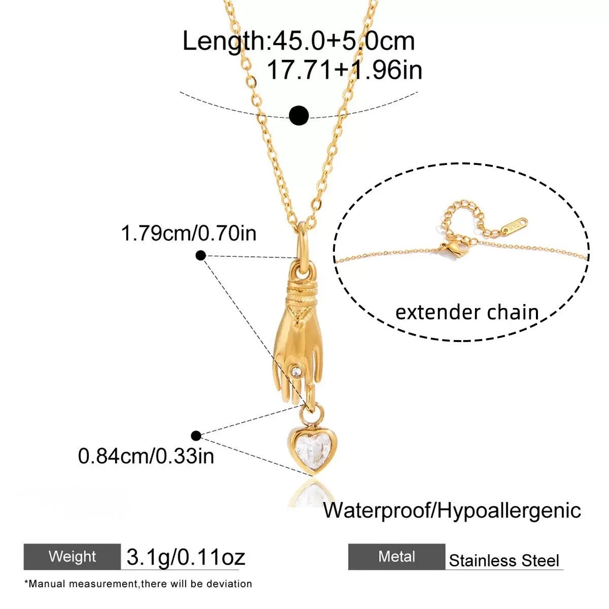 Collana in acciaio inossidabile color oro Love Hand