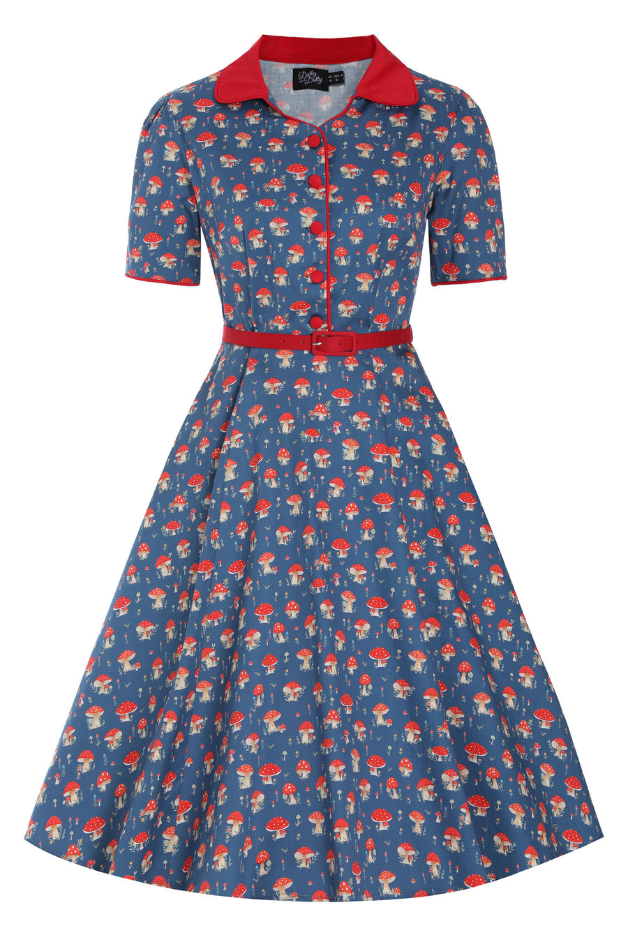 Penelope Rockabilly: Abito Chemisier Navy Blue con Funghi