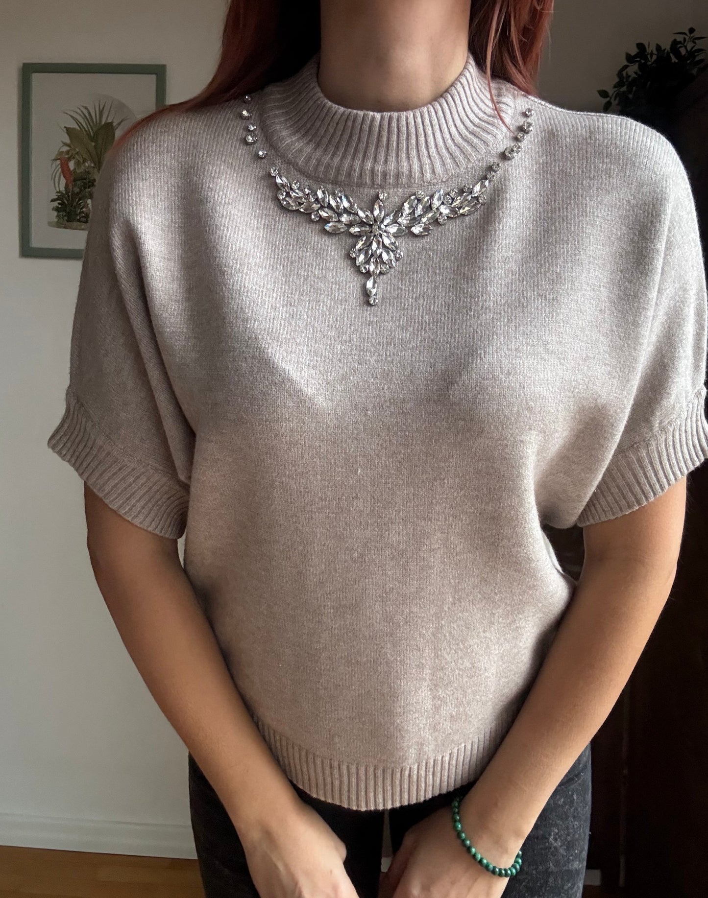 Maglia gioiello sottogiacca a collo alto con maniche corte in 3 colori