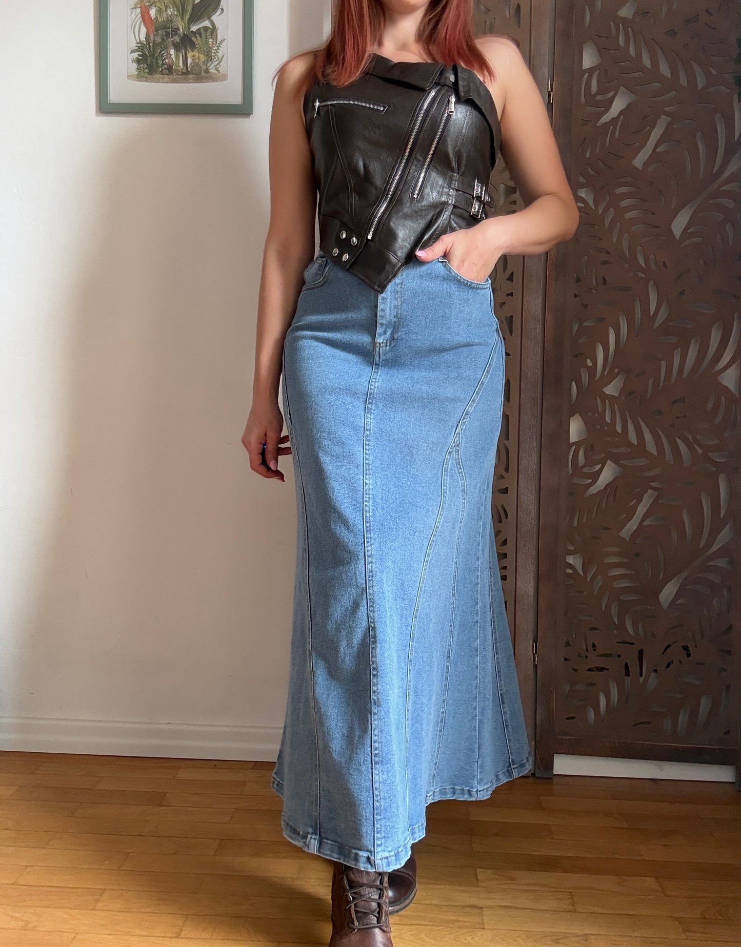 Bustino Ecopelle Monospalla Marrone Scuro - Stile Chiodo Rock
