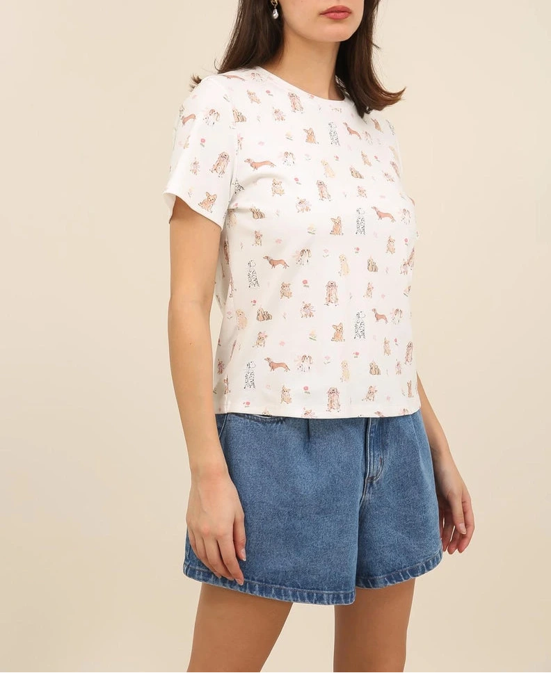 T-shirt in Cotone Romantic Dogs