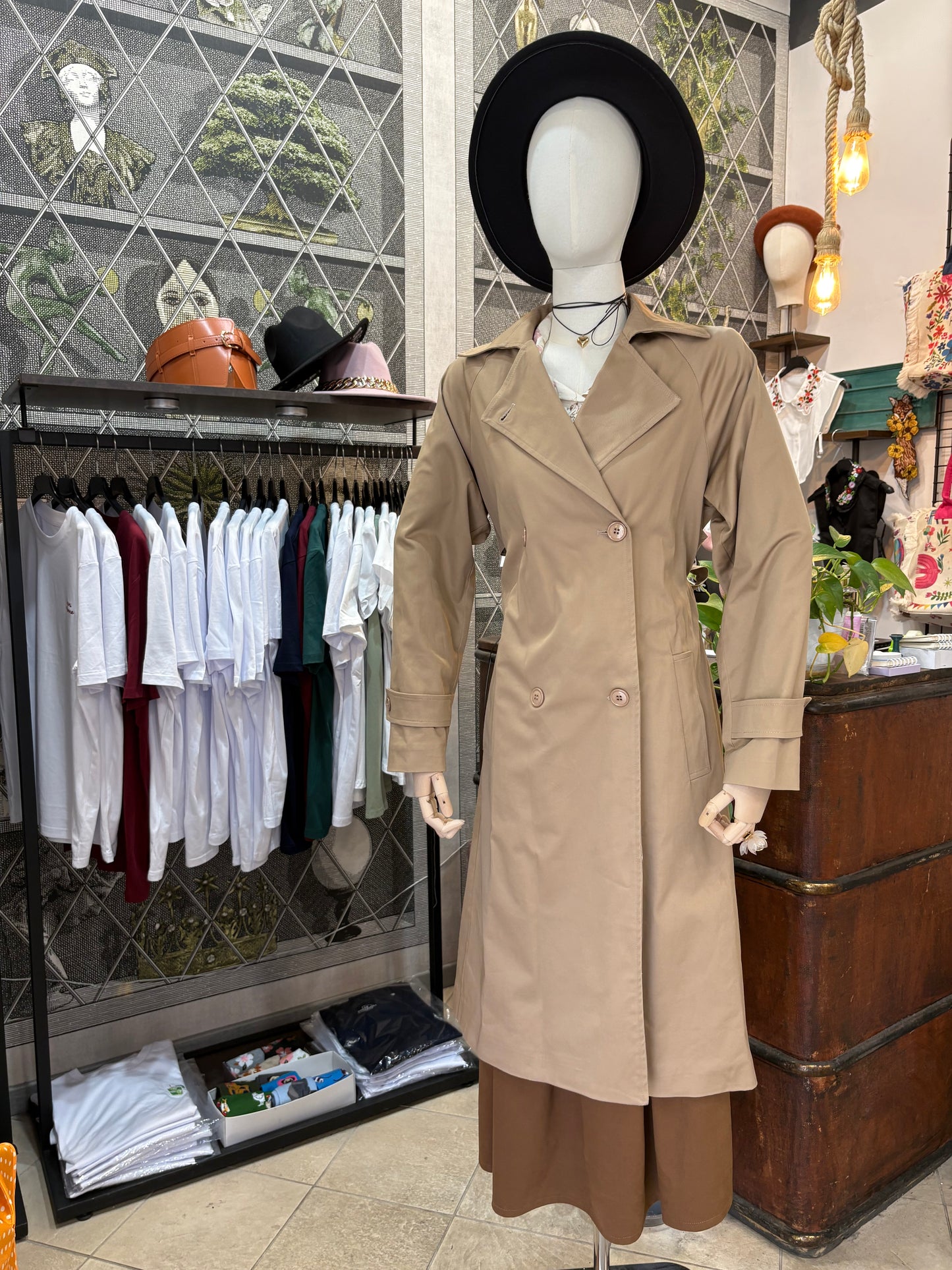 Trench lungo doppiopetto camel Kikisix