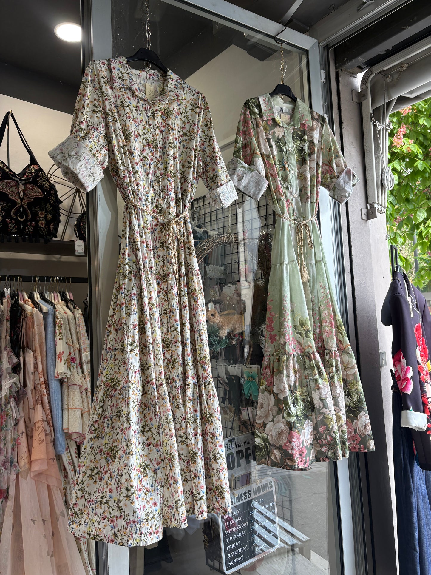 Abito Chemisier Lungo in Cotone con Cintura - in 7 Fantasie