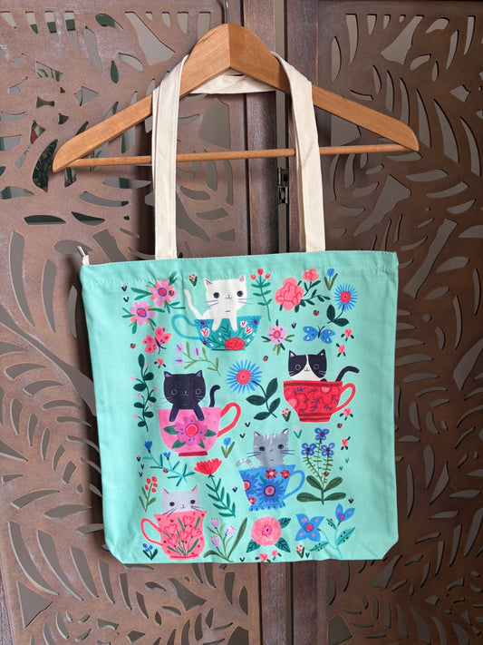 Shopper con zip gatti e fiori – In 3 Fantasie