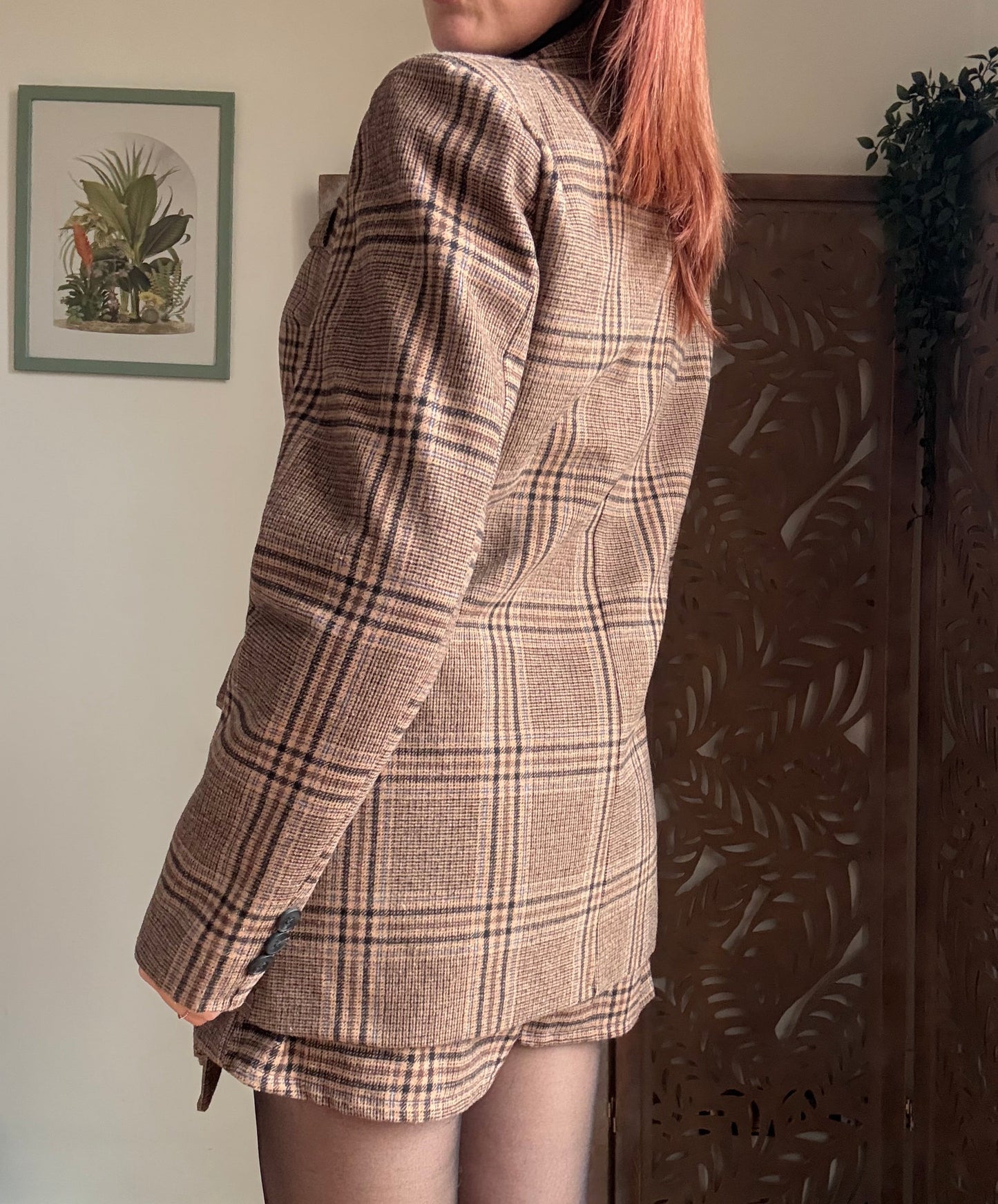 Blazer strutturato a quadri marrone in stile Preppy Chic