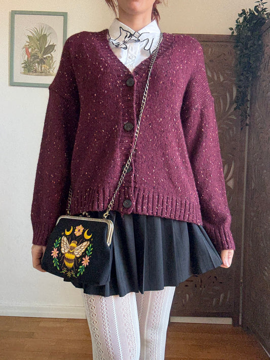 Cardigan oversize bordeaux colorato con bottoni