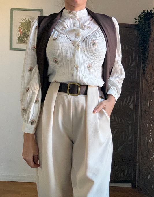 Pantalone palazzo burro con passanti pences e cintura inclusa