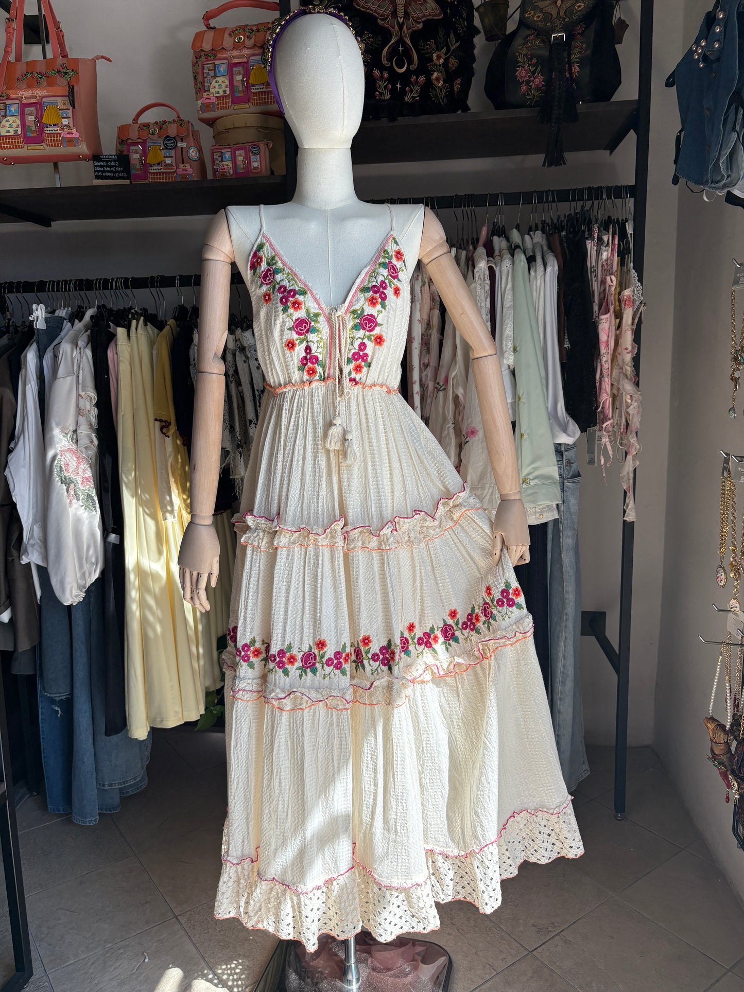 Abito Lungo con Spalline Sottili Boho Gipsy Flower