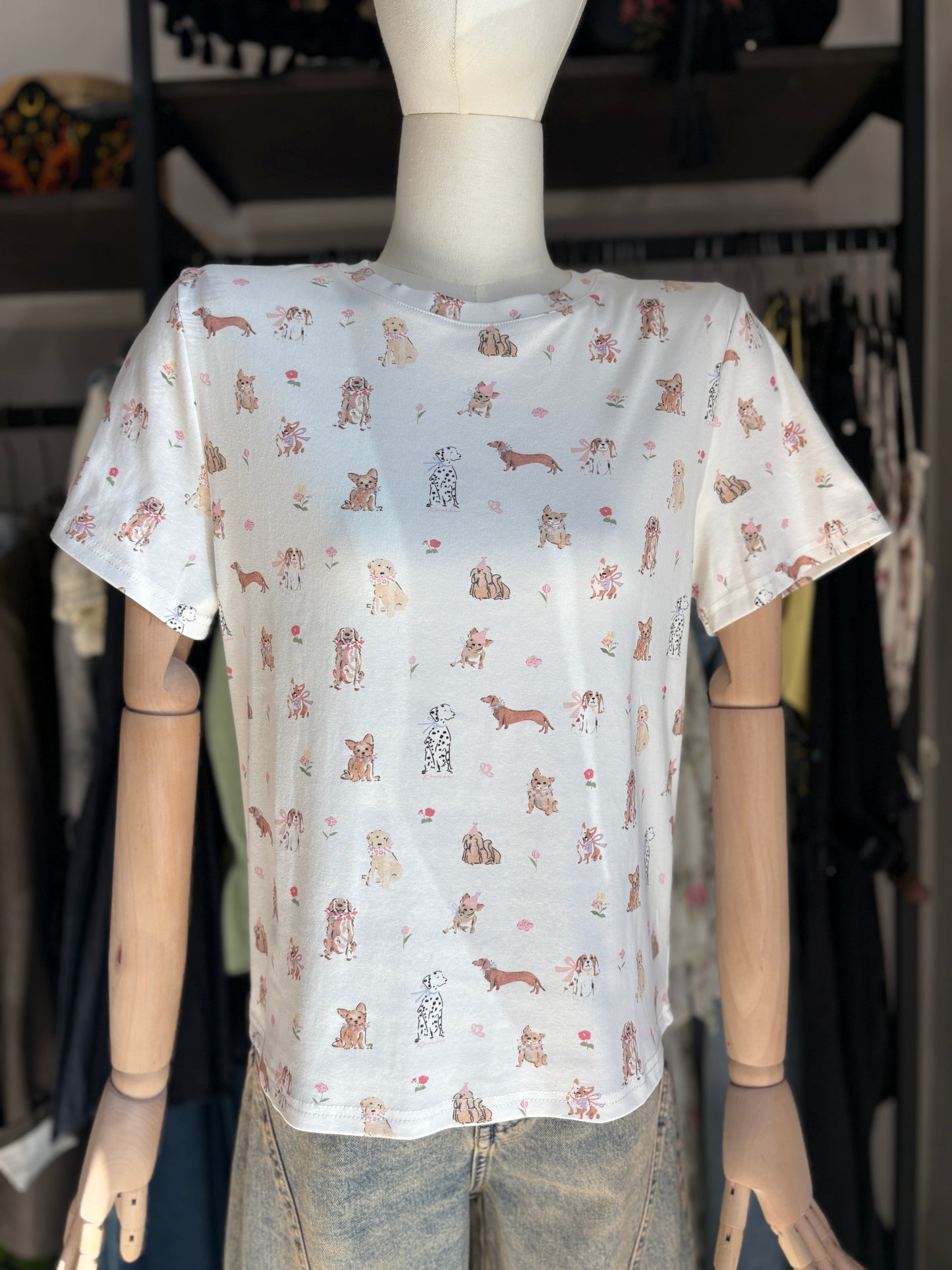 T-shirt in Cotone Romantic Dogs