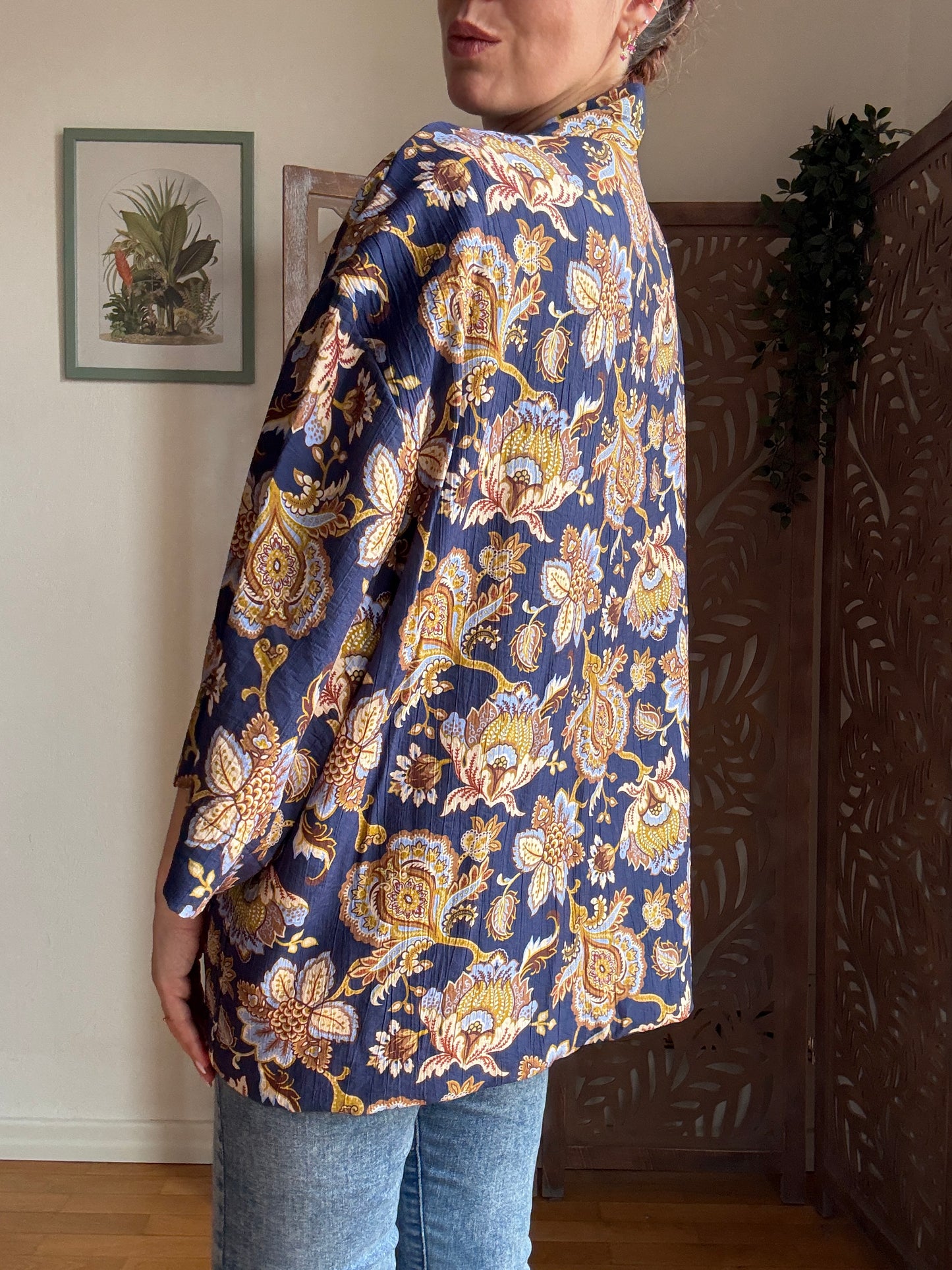 Kimono Donna Boho Chic Foderato in Cotone con Interno a Righe e Tasche - In Vari Colori e Fantasie