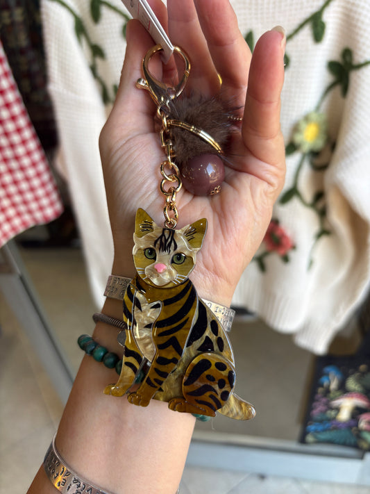 Portachiavi e charm per borsa Gatto Tigrato con pompon