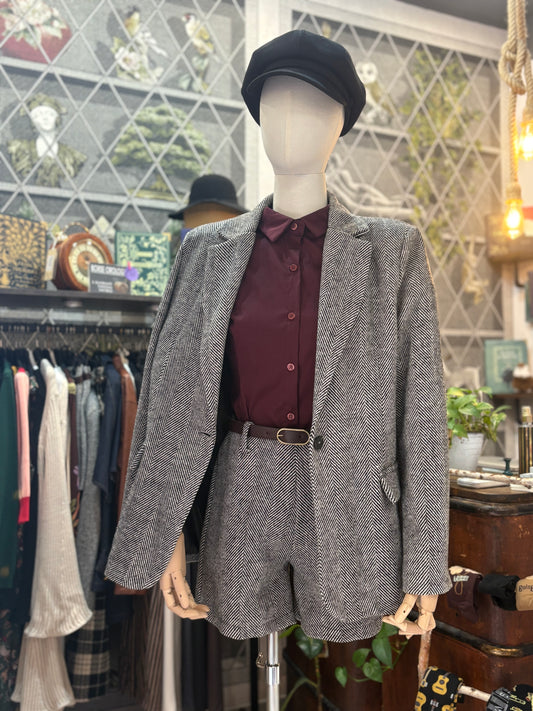 Shorts tweed british spigati con cintura