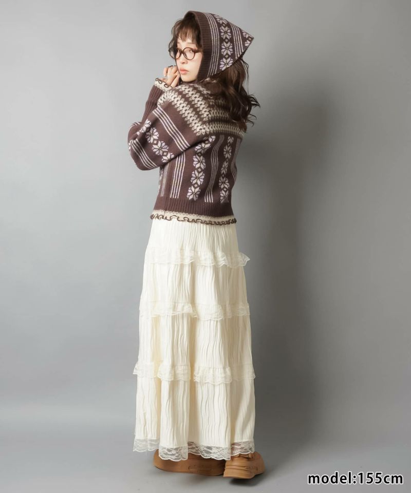 Cardigan nordic con cappuccio in maglia Jacquard in stile retrò