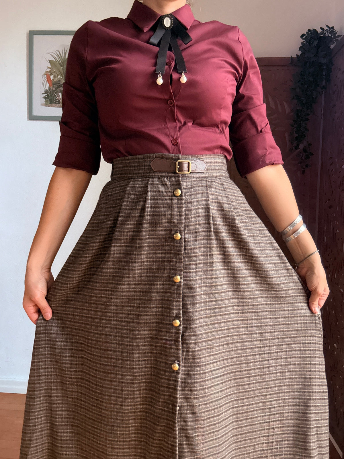 Gonna lunga Secret Library in tartan a vita alta