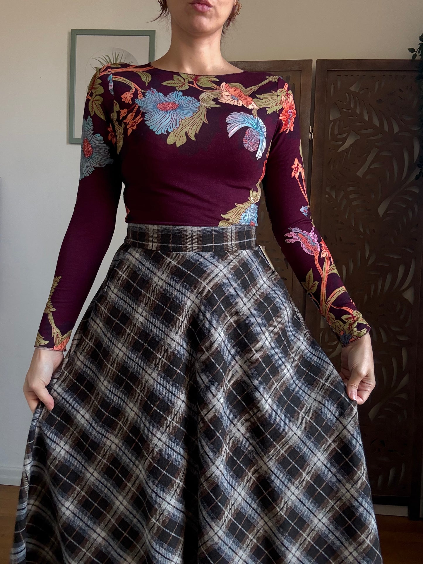 Gonna lunga tartan a vita alta in cotone Retrò Chic