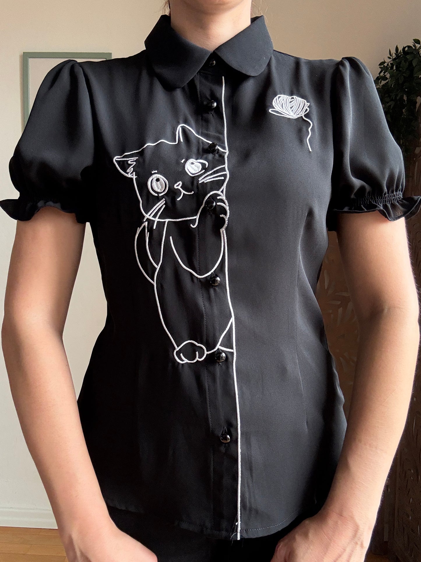 Camicetta inglese Sophie Kitty Cat Nera