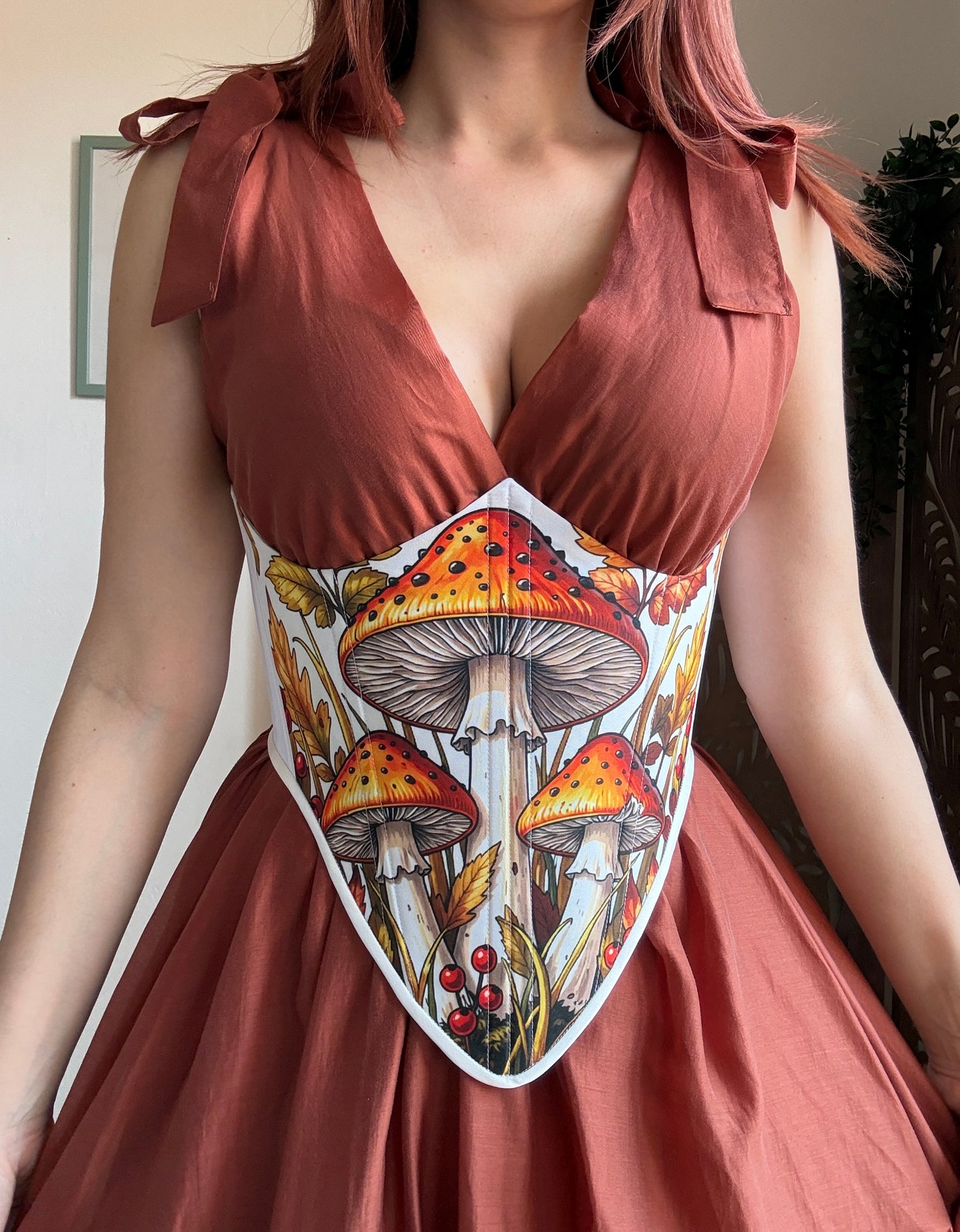 Bustino a Corsetto sottoseno Artigianale “The Enchanted Forest” - Woodland Mushrooms