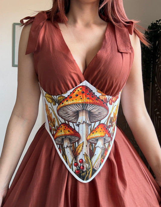Bustino a Corsetto sottoseno Artigianale “The Enchanted Forest” - Woodland Mushrooms