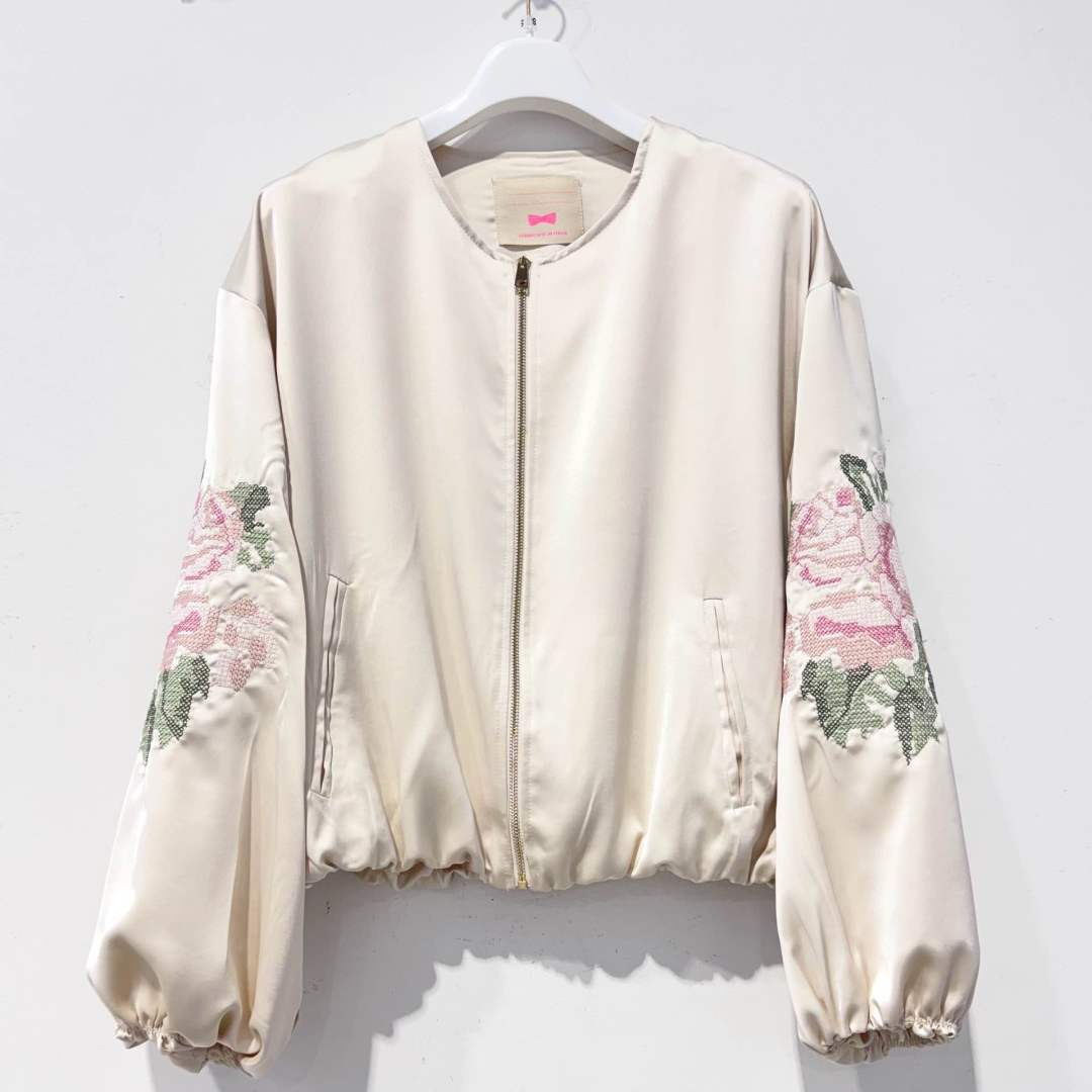 Bomber Burro in Satin "Rose Brodé"