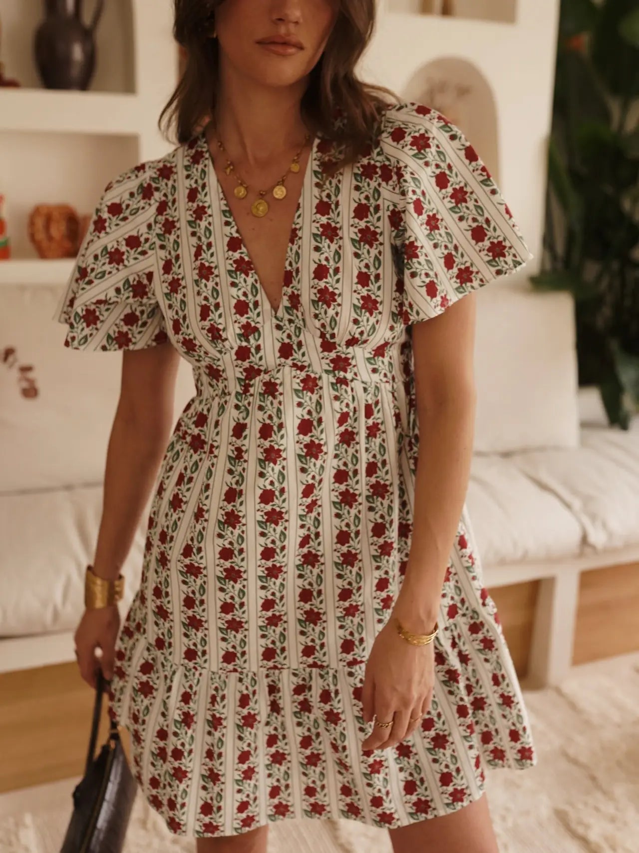 Mini Abito Cruz in Cotone a Righe e Fiori - Charme Provenzale