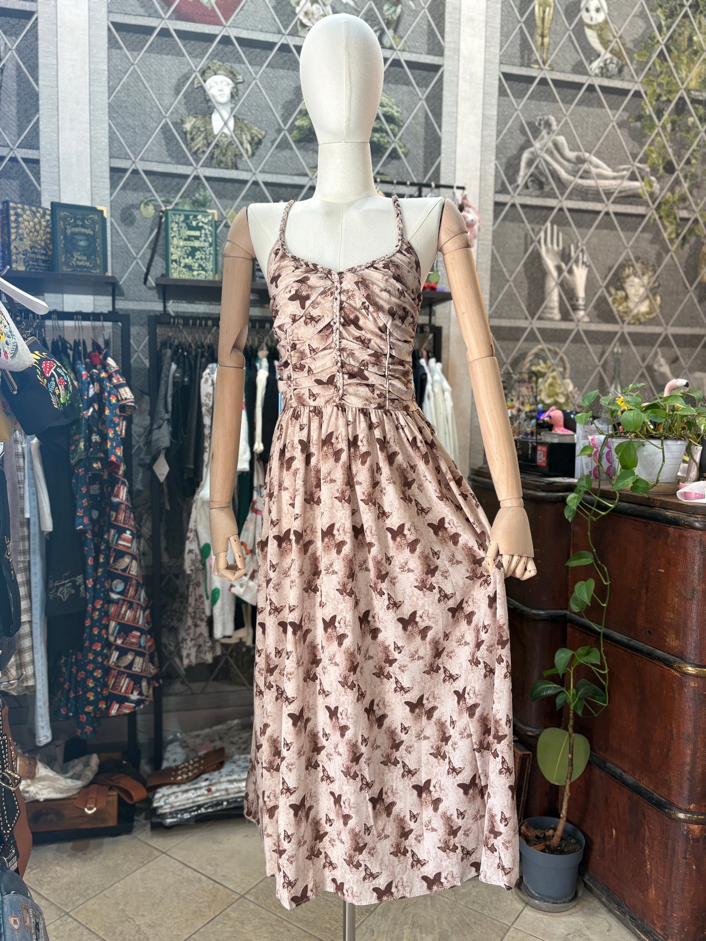 Abito Midi "Butterfly Dream" – Stampa Farfalle e Corpetto Elasticizzato