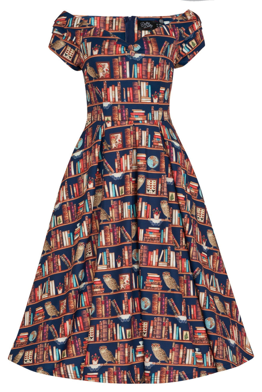 Lily Retro: Abito Library Book & Owl con Scollo a Barca