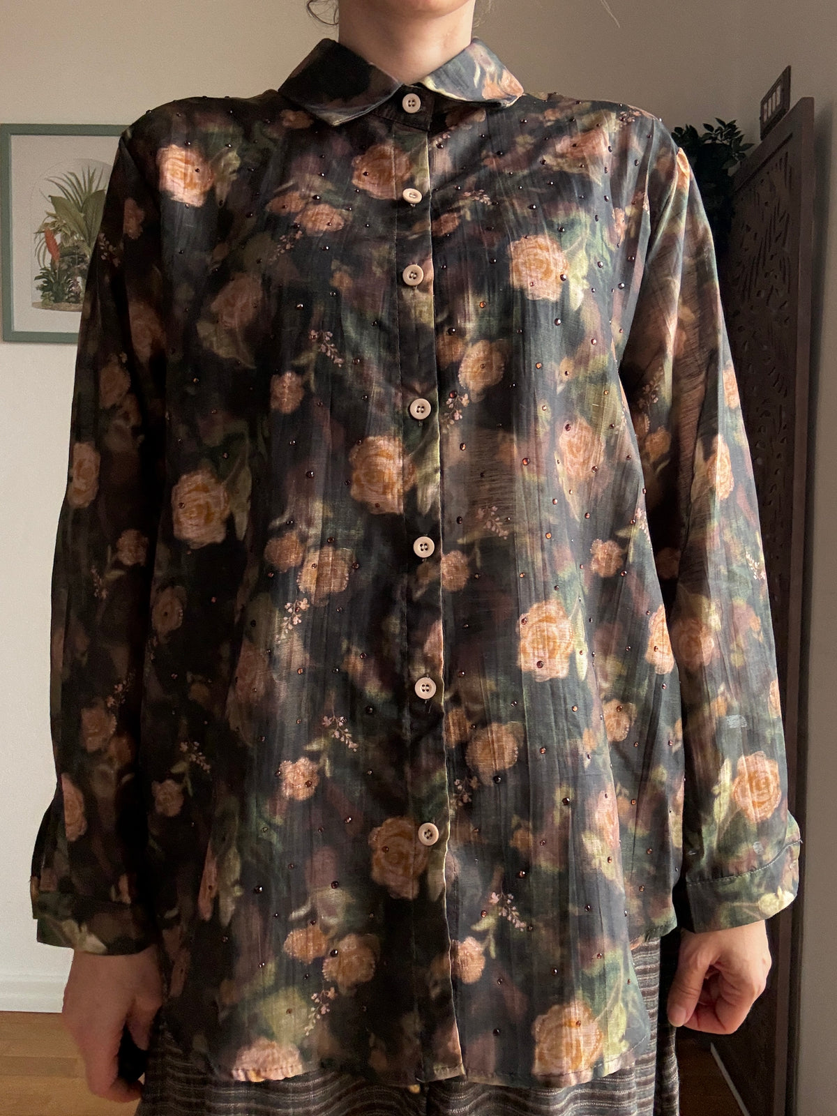 Camicia Morning Dew a fiori in Lyocell con micro-strass