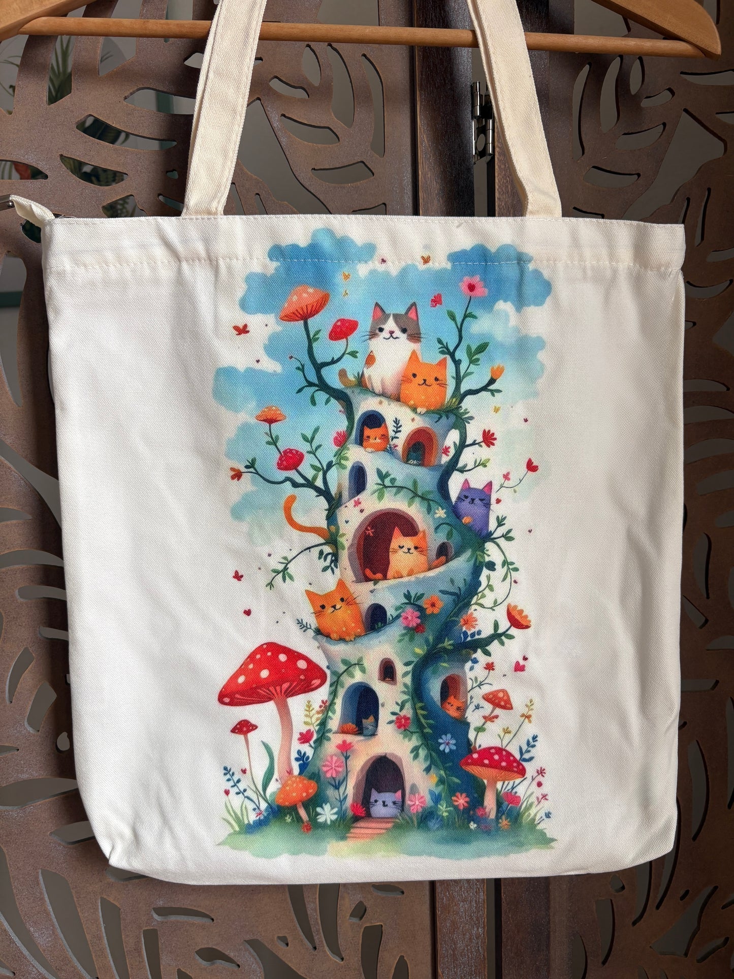Shopper con zip gatti e fiori – In 3 Fantasie