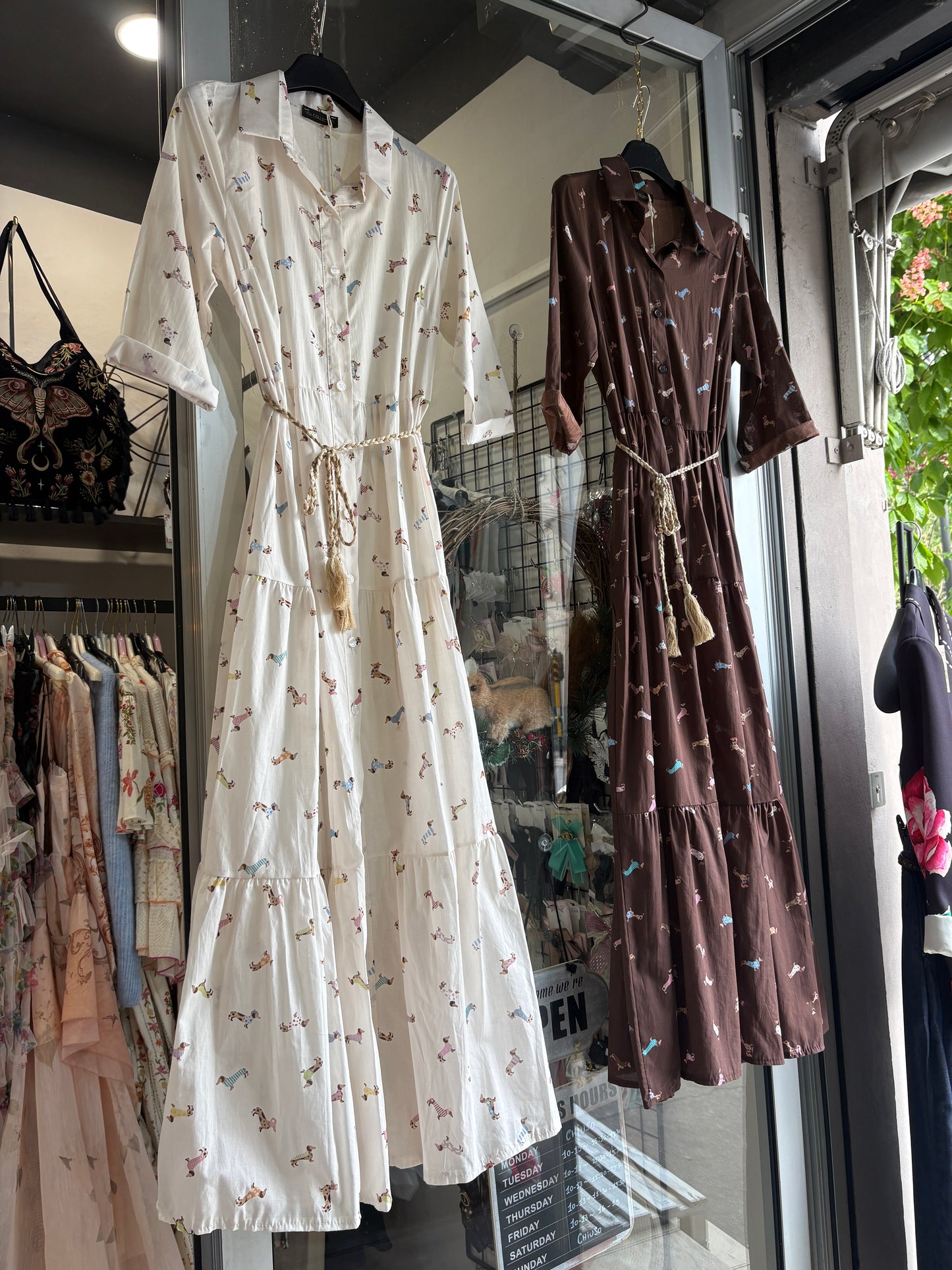 Abito Chemisier Lungo in Cotone con Cintura - in 7 Fantasie