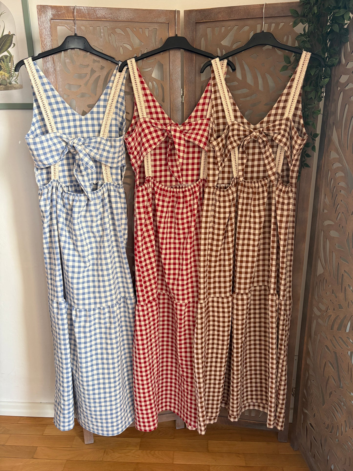 Abito Lungo Country Chic a Quadretti Vichy - Con Schiena Scoperta