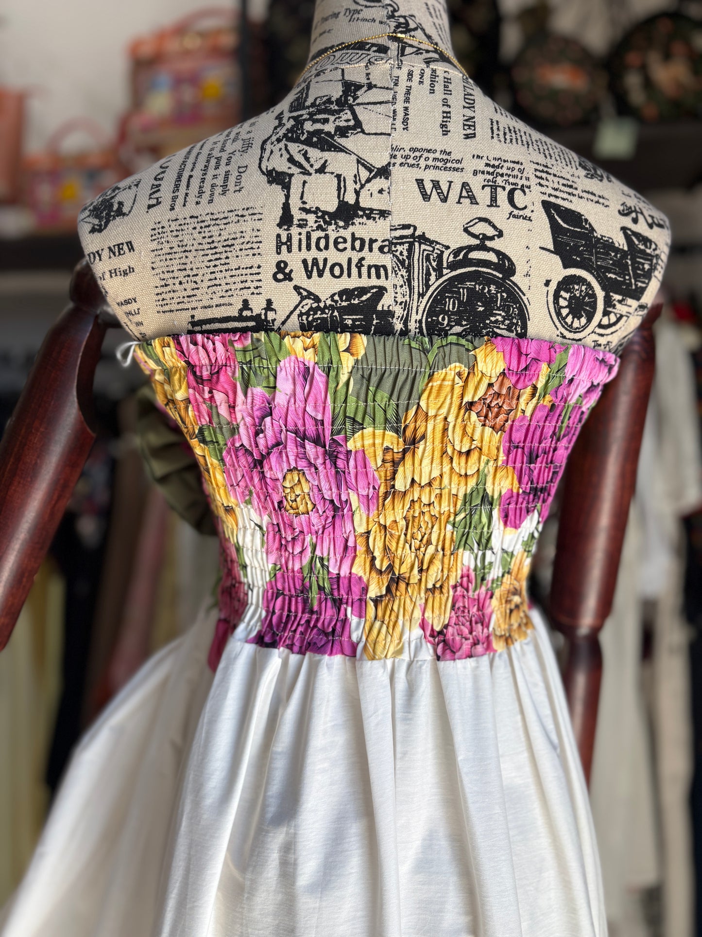Abito Midi Bustier "Garden Bloom" in Cotone con Maxi Spilla
