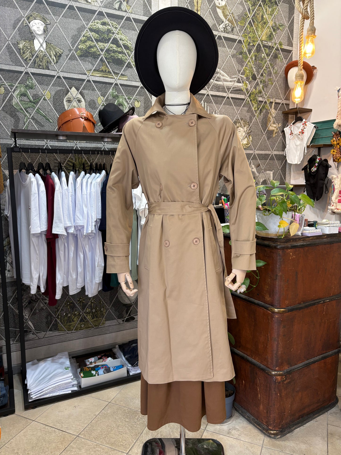 Trench lungo doppiopetto camel Kikisix