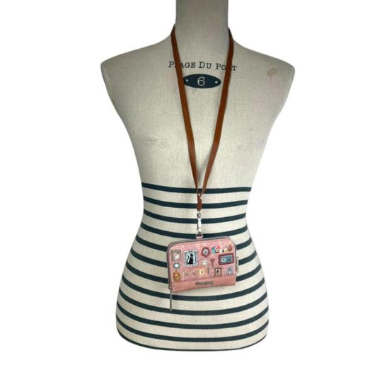 Portafoglio Vintage Cats con tracolla e retro trasparente in 4 colori