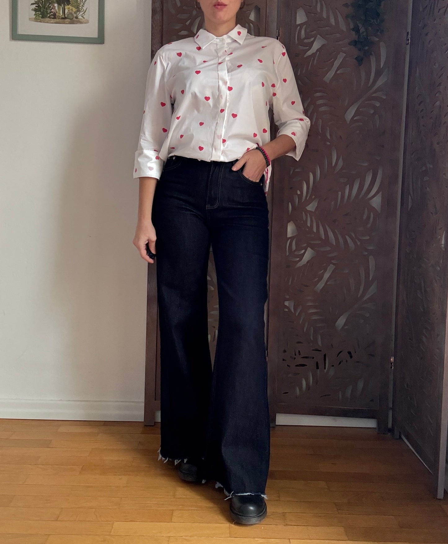 Pantaloni Denim Scuro Wide-Leg con Tasche Scamosciate